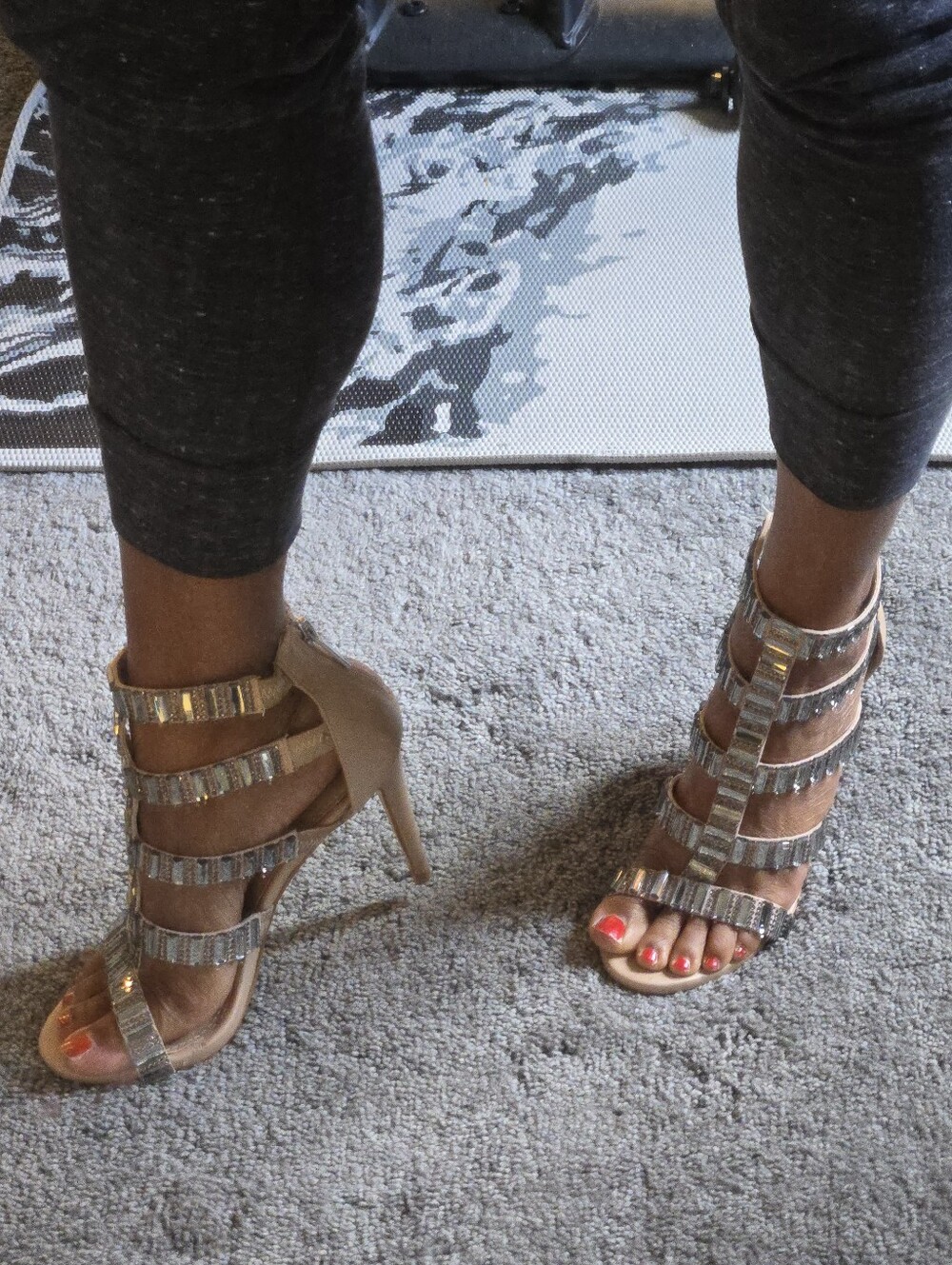 Steve Madden Nude Rhinestpne Caged Heels Stiletto Sandals Size 7.5M